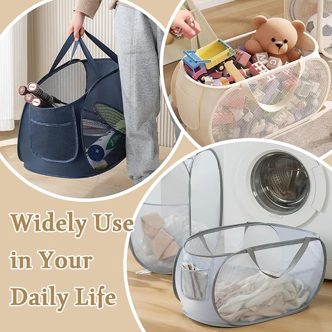4Pcs Pop Up Laundry Hamper, FHDUSRYO Mesh Foldable Hamper - Image 7