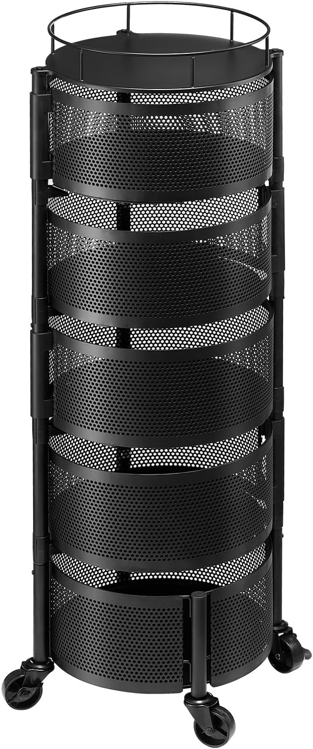 VEVOR Rotating Storage Rack Cart, 5 Tier Fruit and Vegetable Basket Bowls - Image 9