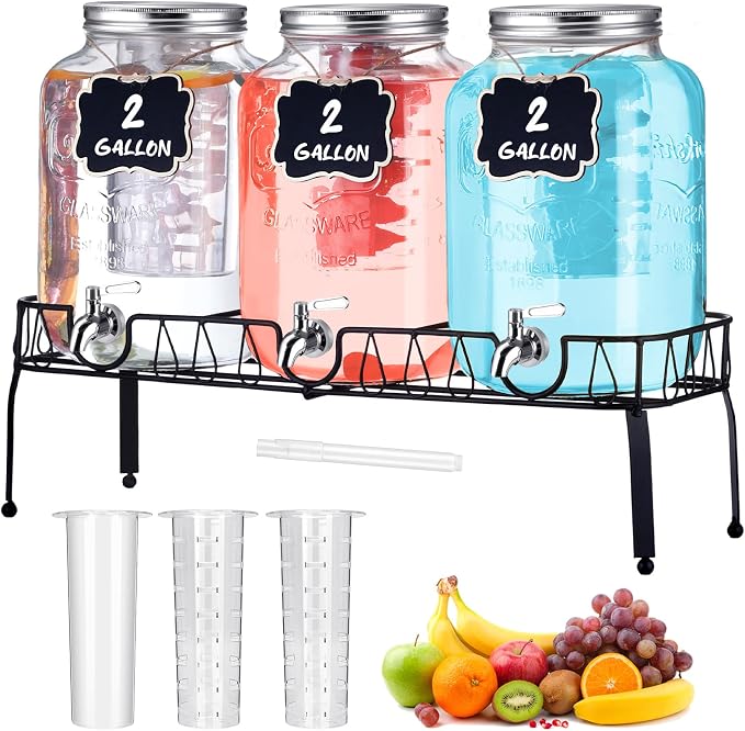 Lallisa 3 Pcs 2 Gallon Glass Drink Dispenser by Lallisa