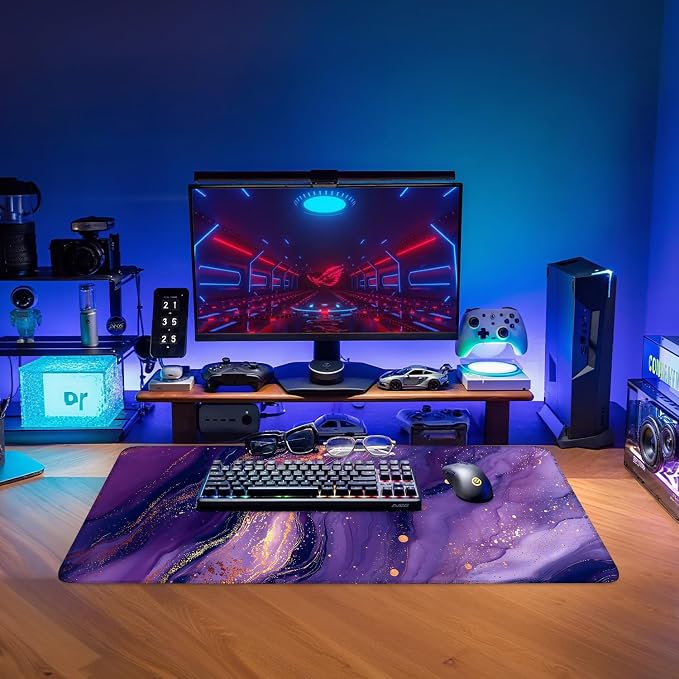 Purple Gaming Mouse Pad 31.5"x11.8"Desk Mat Anti-Slip Rubber Base & Durable - Image 9