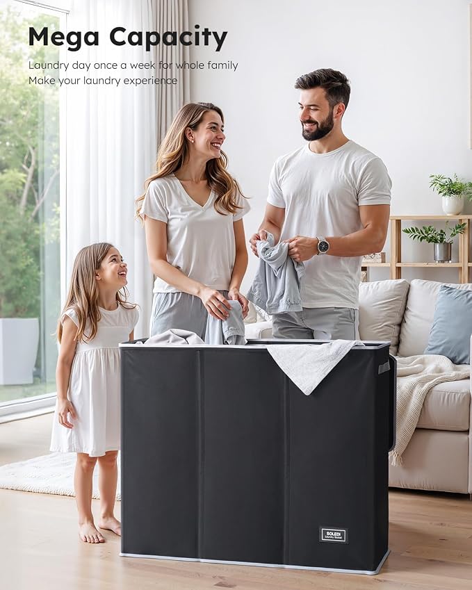 SOLEDI 180L Laundry Hamper 3 Section, Extra Large Laundry Hamper - Image 3