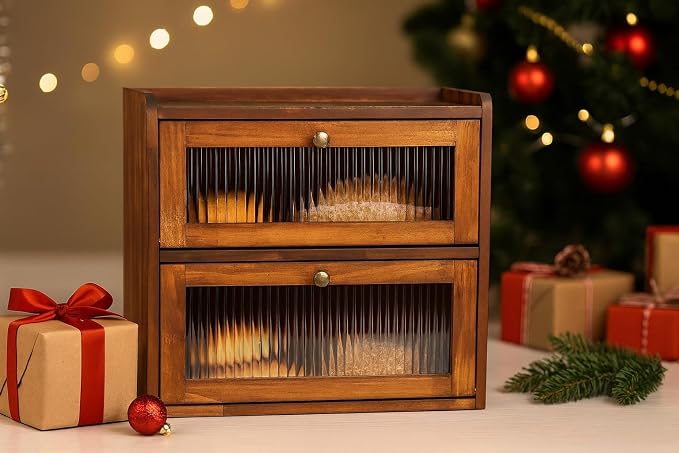Sunhoo Bread Box for Kitchen Countertop Wooden Bread Storage Container Bin 2 - Image 3