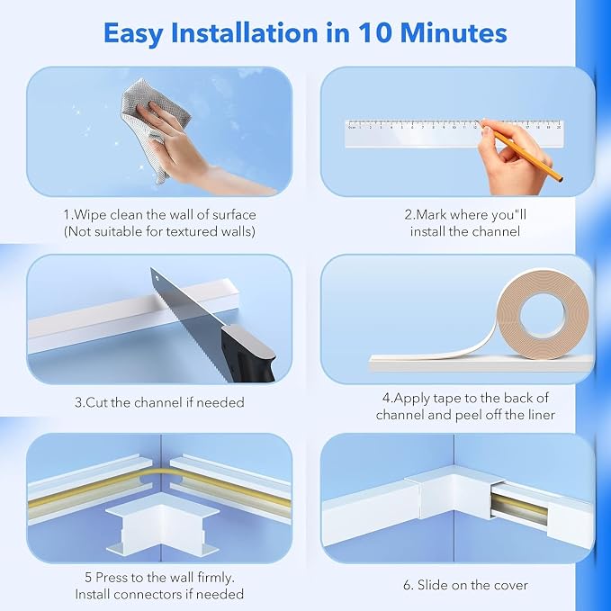Yecaye PVC Wire Covers for Cords on Wall, One-Cord Cable Concealer Kit - Image 9