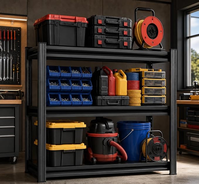 Garage Shelving, 1800 LBS Heavy Duty Metal Storage Shelves, 3-Tier Adjustable - Image 2