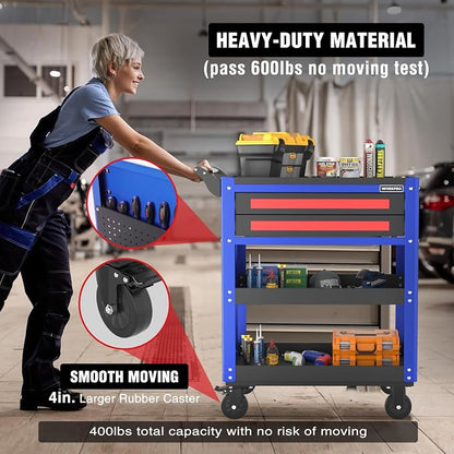 WORKPRO Premium 28" 2-Drawer Rolling Tool Cart, Heavy Duty Utility Industrial - Image 2
