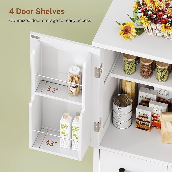TEENFON Pantry Cabinet with 2 Drawers, Kitchen Storage Cabinet with 4 Door - Image 5