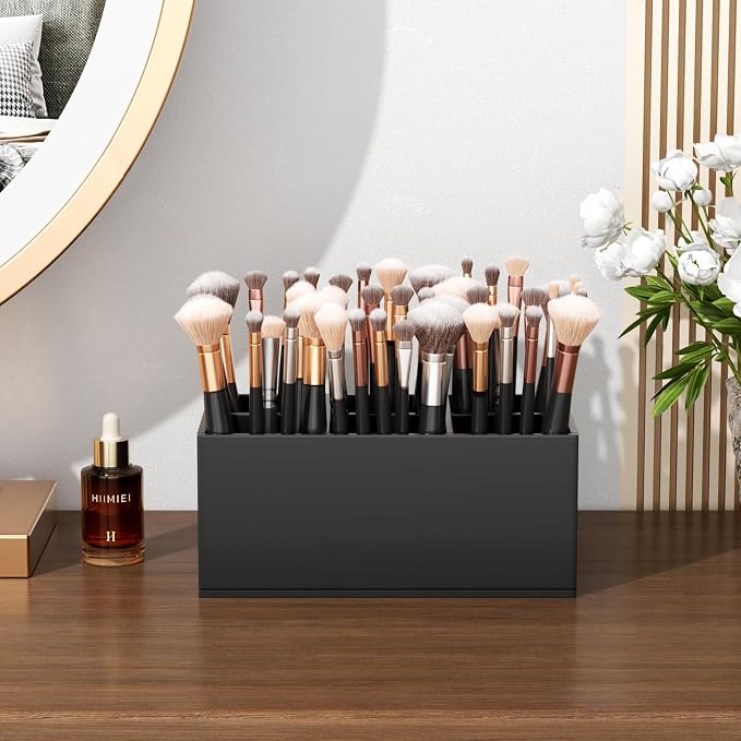 HIIMIEI Black Makeup Brush Holder Organizer Acrylic 6-Slots Cosmetic Brushes - Image 3