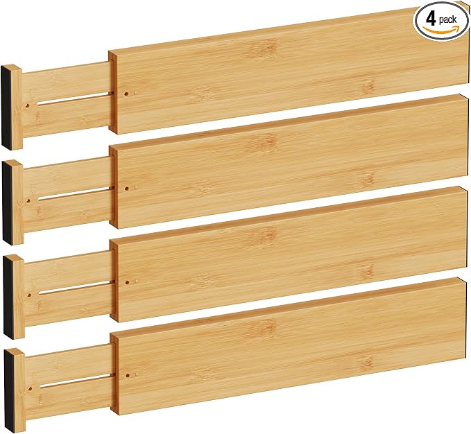 BAMEOS Bamboo Expandable Drawer Dividers – Fits 16.65"–22" Drawers, Bathroom & by BAMEOS