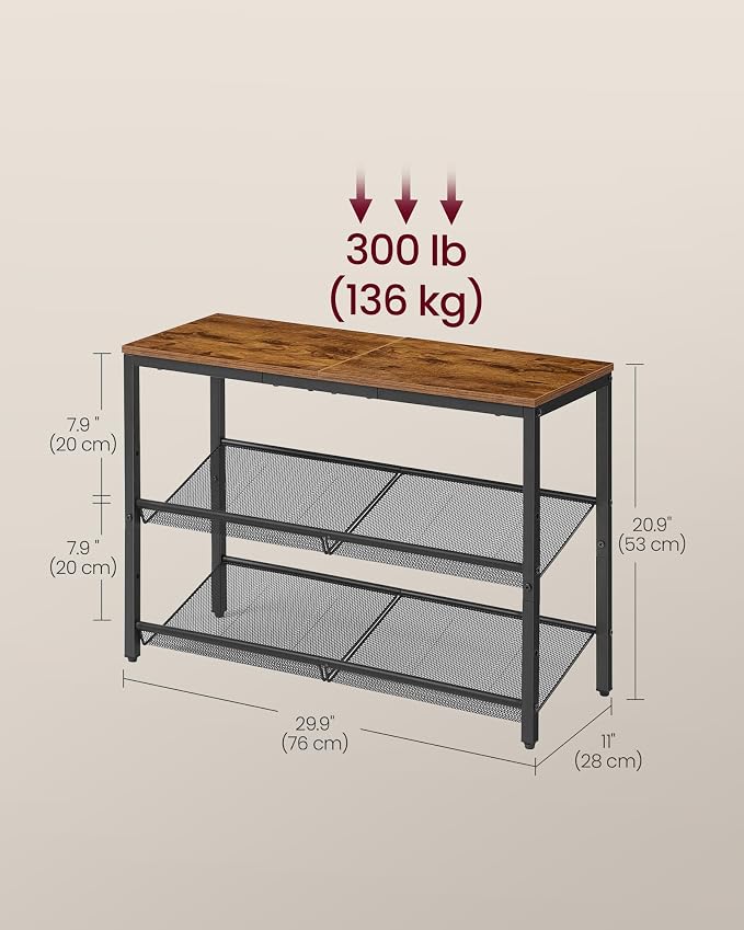 VASAGLE Shoe Rack for Entryway, Freestanding, Adjustable, Industrial | 3-Tier - Image 3