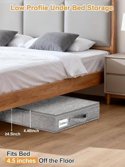 punemi Under Bed Storage Containers, 2 Pack 4.5 Inch Tall Low Profile Underbed - Image 2