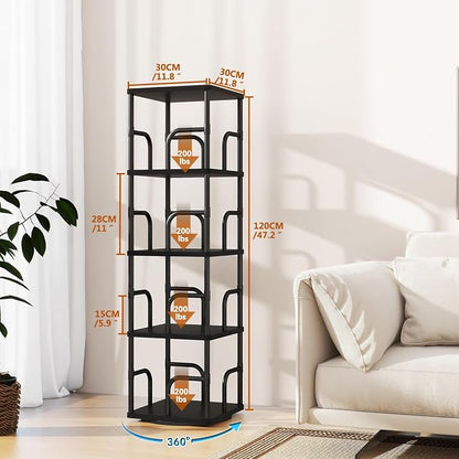 IBUYKE 5 Tier Rotating Bookshelf, Square Bookcases - Image 3