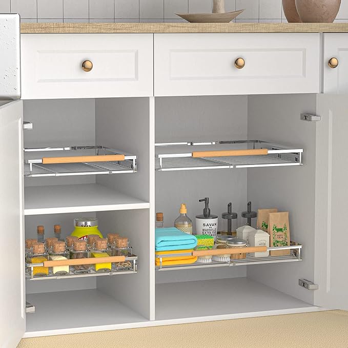 Expandable Sliding Basket, Pull-Out Cabinet Organizer, Heavy Duty Slide Out - Image 5