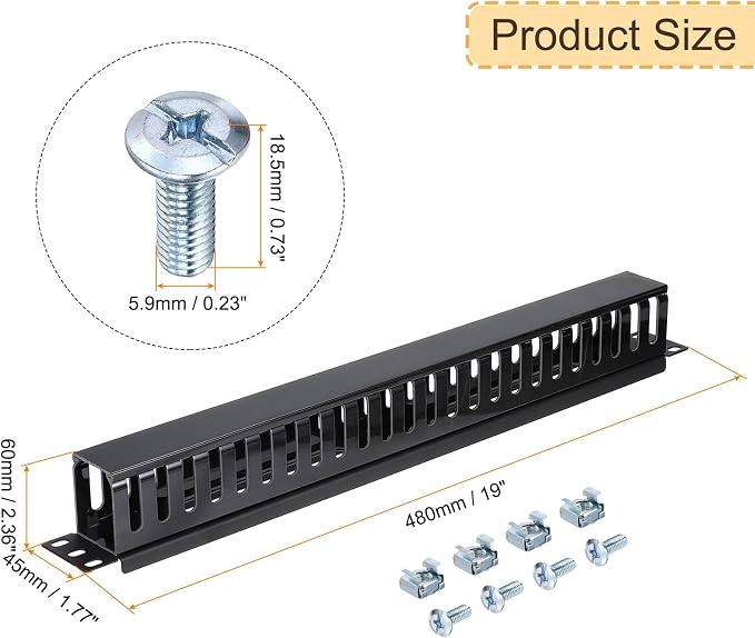 PATIKIL 1U 19 Inch Cable Manager, 6 Pack 24 Slot Horizontal Rack Mount Wire - Image 2