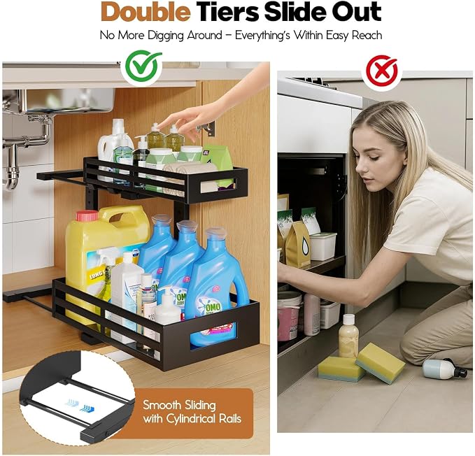 1-Pack Under Sink Organizers and Storage, 2-Tier L Shape Pull Out Cabinet - Image 3