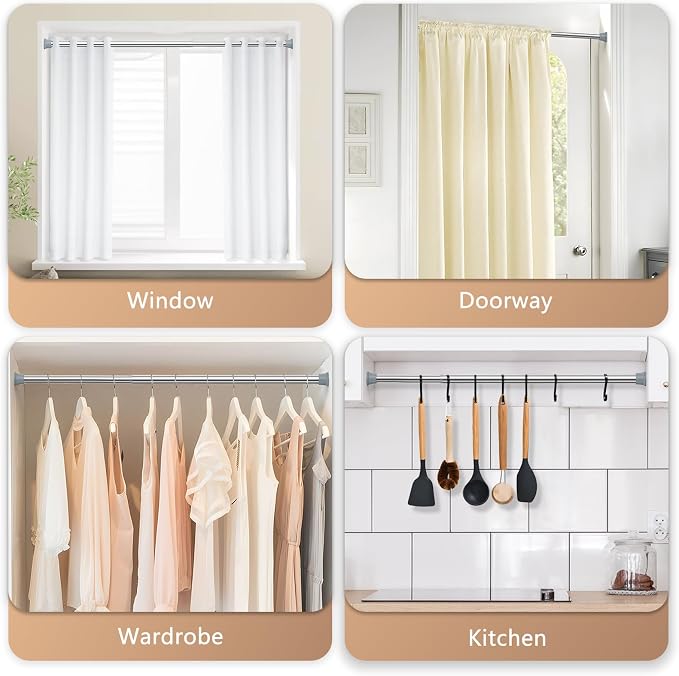 2PCS Silver Shower Curtain Rod 23-46Inch, Tension Curtain Rods No Drilling | - Image 5