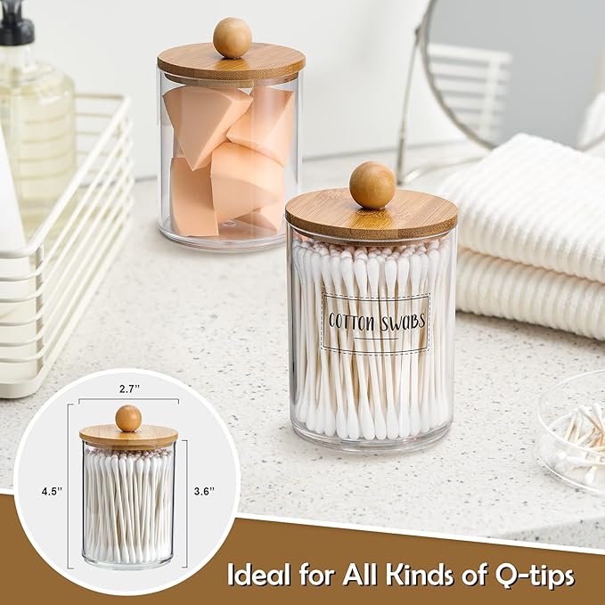 3 Pack Qtip Holder Dispenser - 10 oz Clear Plastic Apothecary Jar Containers - Image 3
