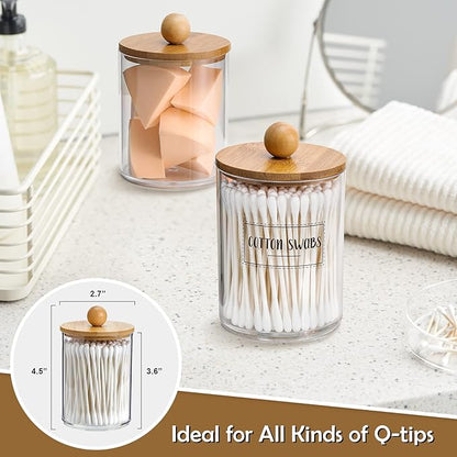 3 Pack Qtip Holder Dispenser - 10 oz Clear Plastic Apothecary Jar Containers - Image 3