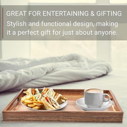 Acacia Wood Serving Tray with Handles – Decorative Serving Trays Platter - Image 5