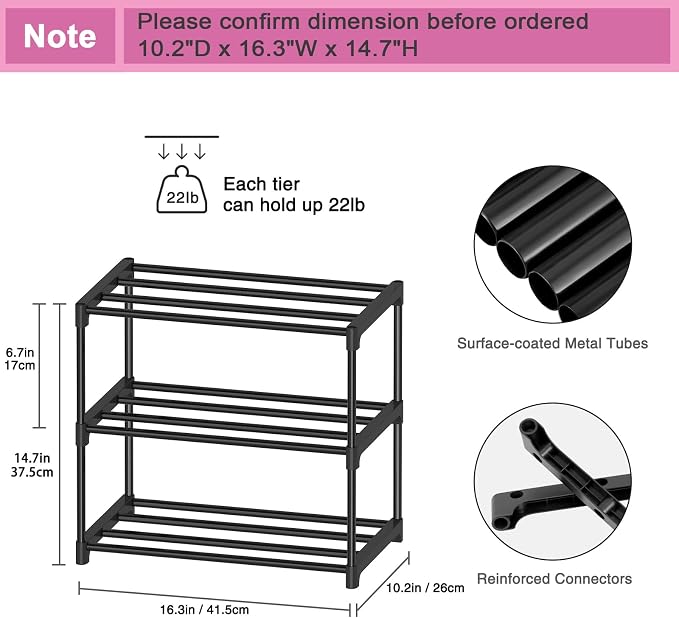 Autonomier 3 Tier Extra Small Shoe Rack, Narrow Stackable Shoe Shelf - Image 5