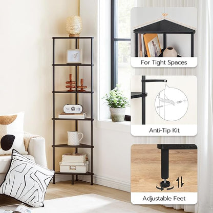 HOOBRO Corner Shelf Stand, Industrial 6-Tier Corner Bookshelf - Image 5