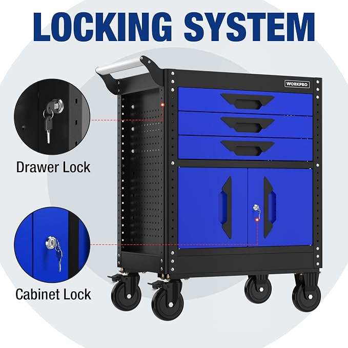 WORKPRO 27.5 Inch 3-Drawer Rolling Tool Chest - Image 4