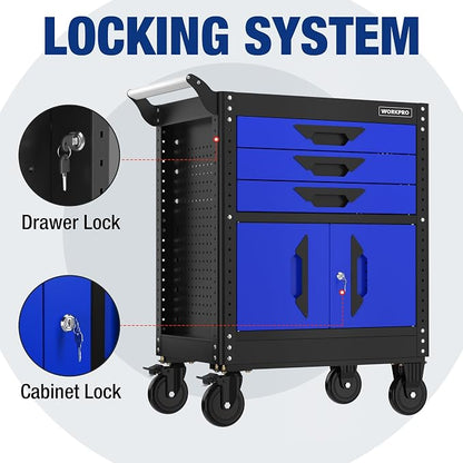 WORKPRO 27.5 Inch 3-Drawer Rolling Tool Chest - Image 4
