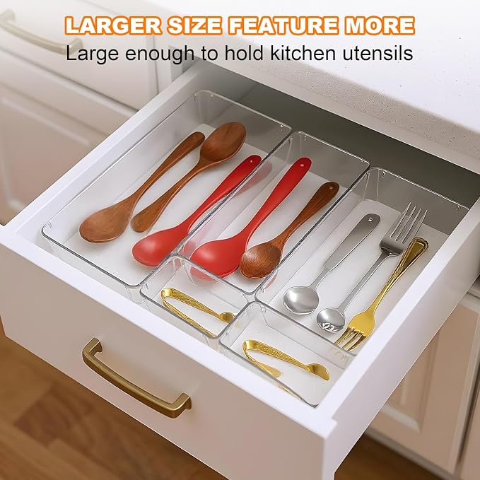 12 Pcs Clear Plastic Drawer Organizer, Kitchen Bathroom Fridge Utensil Vanity - Image 4