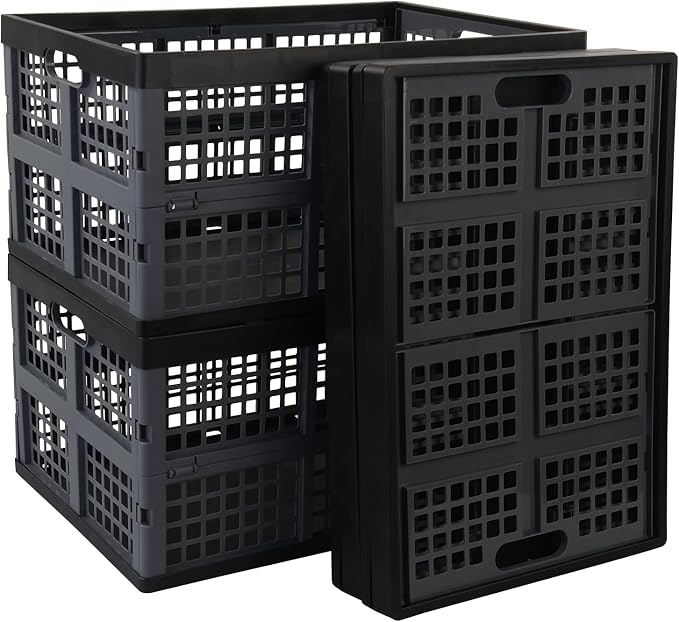 42 Liter Plastic Collapsible Storage Crate, Stacking Folding Crate, 4 Pack - Image 7