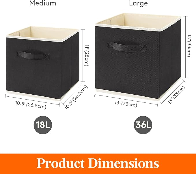 Lifewit Storage Cubes, 11 Inch Organizer Bins, 18L Black, 16 Packs | Foldable - Image 2