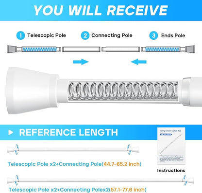 Shower Curtain Rod White Tension Rod 45 to 77 Inch Spring Curtain Shower rod - Image 5