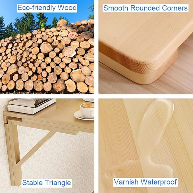 MM MELISEN Solid Wood Wall-Mounted Folding Table in Natural, 23.6" D x 15.7" W. - Image 4