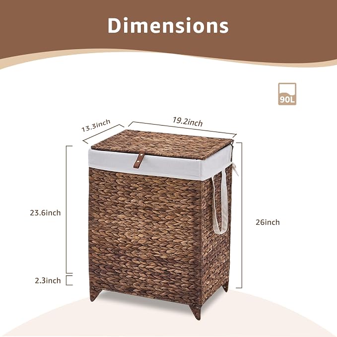 Laundry Hamper with Lid and Removable Liner Bag, Handwoven Natural Hyacinth - Image 7