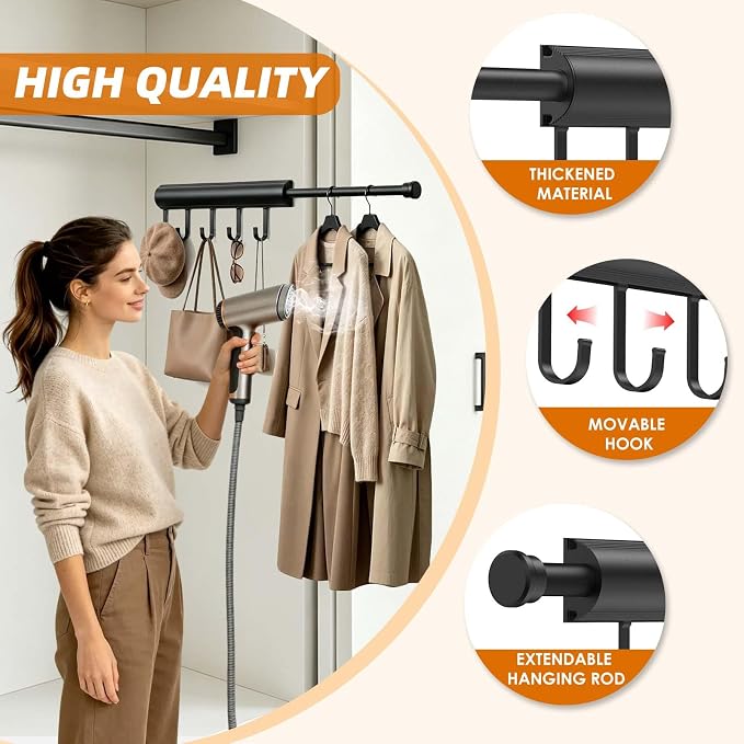 12 Inch Valet Rod for Closet Pull Out Heavy Duty Retractable Slide Out Closet - Image 3