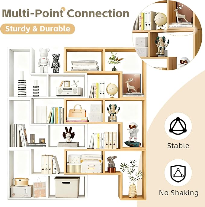 Expandable Bookcase with Adjustable Width, Wooden Room Divider Bookshelf - Image 6