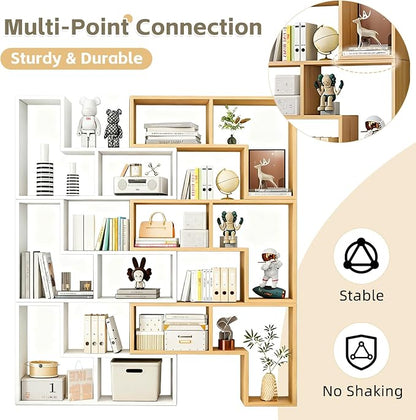 Expandable Bookcase with Adjustable Width, Wooden Room Divider Bookshelf - Image 6