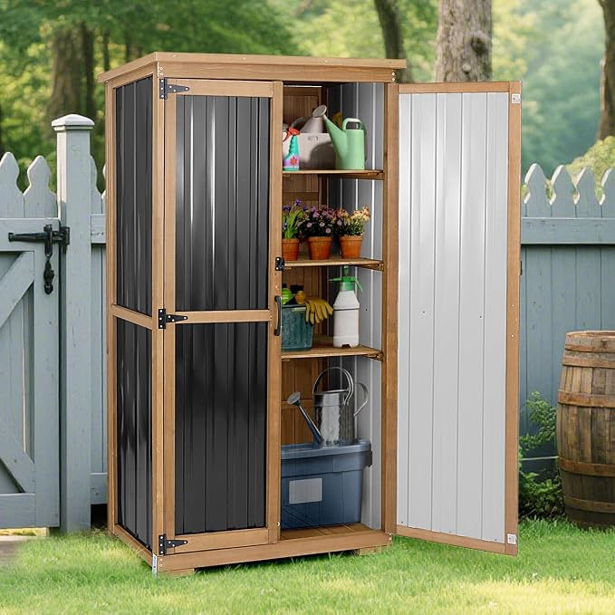 Outdoor Storage Cabinet with Shelves Outside Storage Shed Weather-Resistant - Image 4
