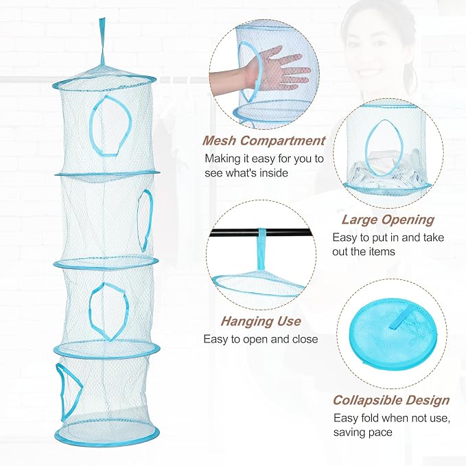 uxcell 2Pcs Mesh Hanging Storage Basket, Light Blue - Image 3
