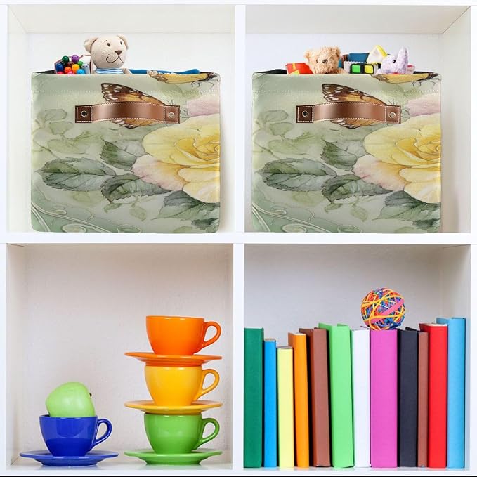 Watercolor Yellow Flower Storage Bins Box Foldable Shelf Basket - Image 6