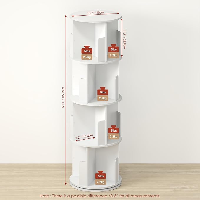 Toki 4-Tier 360 Rotating Bookshelf, Spinning Bookshelf Tower, Revolving Bookcase - Image 2