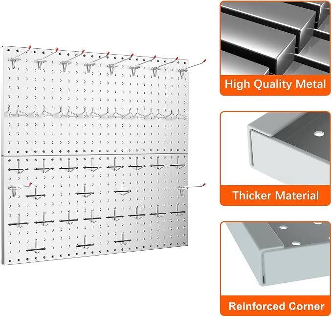 TORACK Metal Pegboard Wall Tool Organizer 24" x 24" or 12" x 48" - Image 5