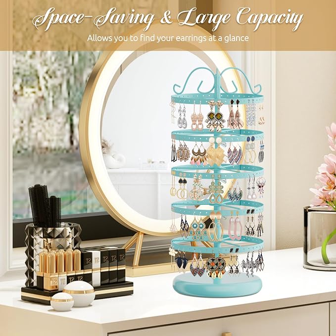 MODOWEY Rotating Earring Holder Organizer Display, 5 Tiers Metal Tree, - Image 3