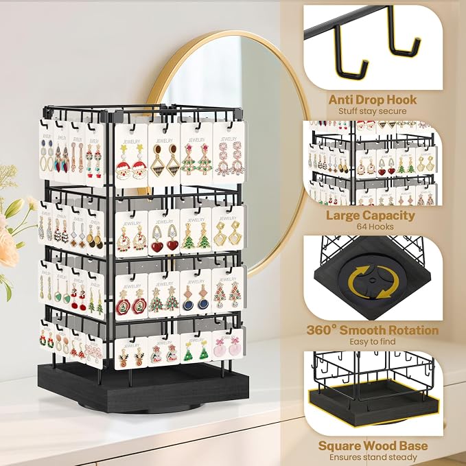 MODOWEY 360 Rotating Earring Cards Organizer Holder Stands - Image 4