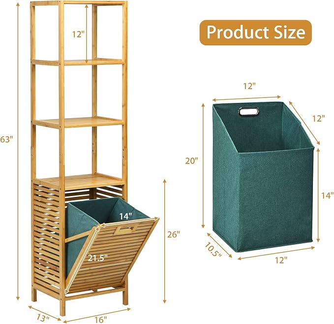 Giantex 63'' Tilt Out Laundry Hamper and 4-Tier Storage Shelves, Removable - Image 3