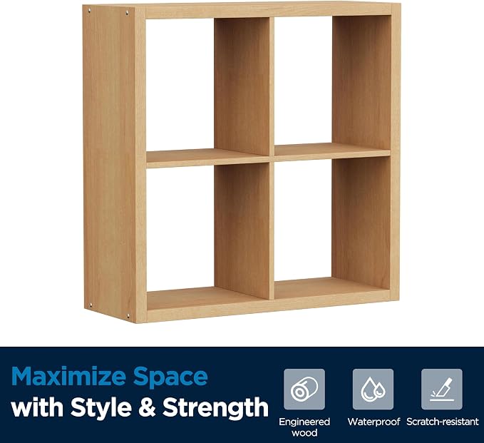 4 Cube Storage Organizer, Cubby Storage Shelf, 2x2 Cube Bookshelf, Wooden - Image 8
