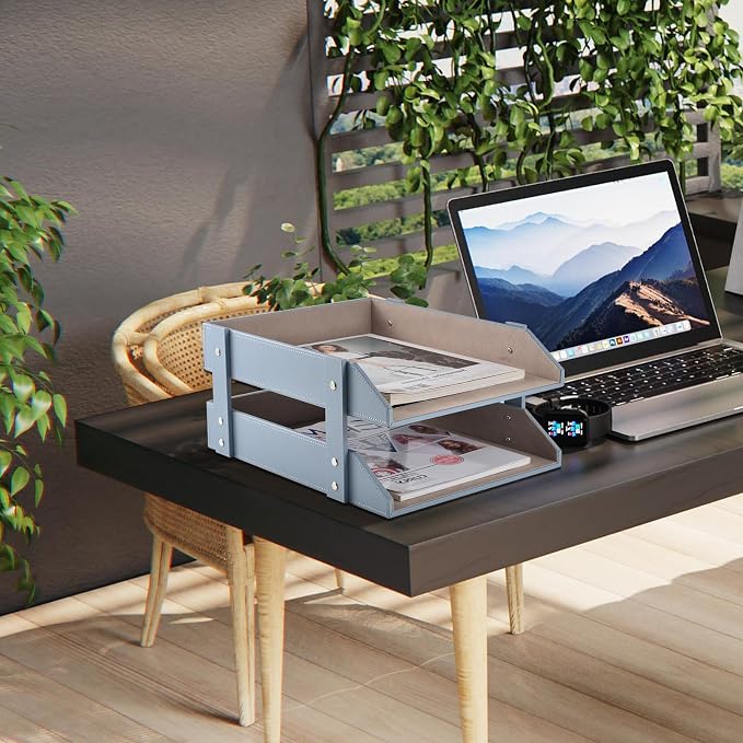 Leather Desk Letter Tray, Office Supplies Paper Organizer - Image 7