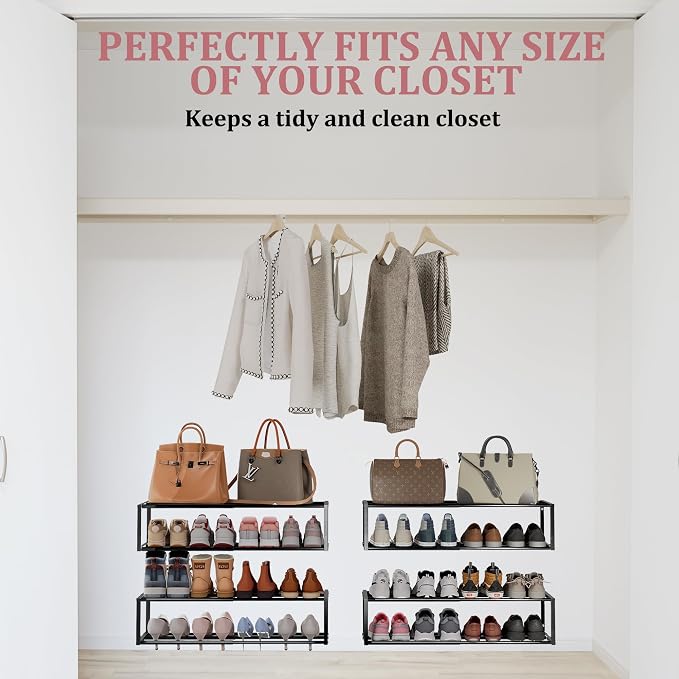 2 Pack Expandable Wall Mounted Shoe Rack, Heavy Duty Metal Shoe Holder - Image 5