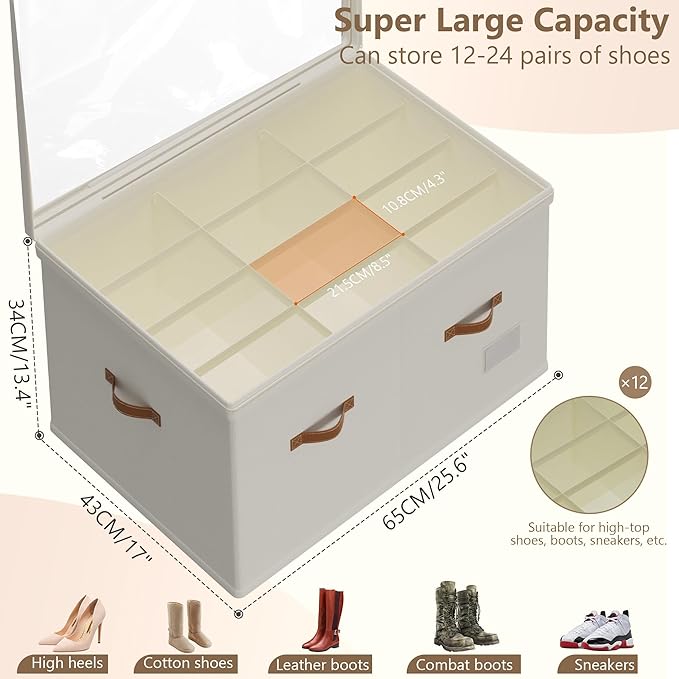 Shoe Organizer for Closet, 2 Pack Shoe Storage Bins Foldable Shoe Storage Box - Image 2