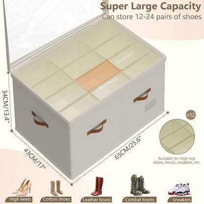 Shoe Organizer for Closet, 2 Pack Shoe Storage Bins Foldable Shoe Storage Box - Image 2