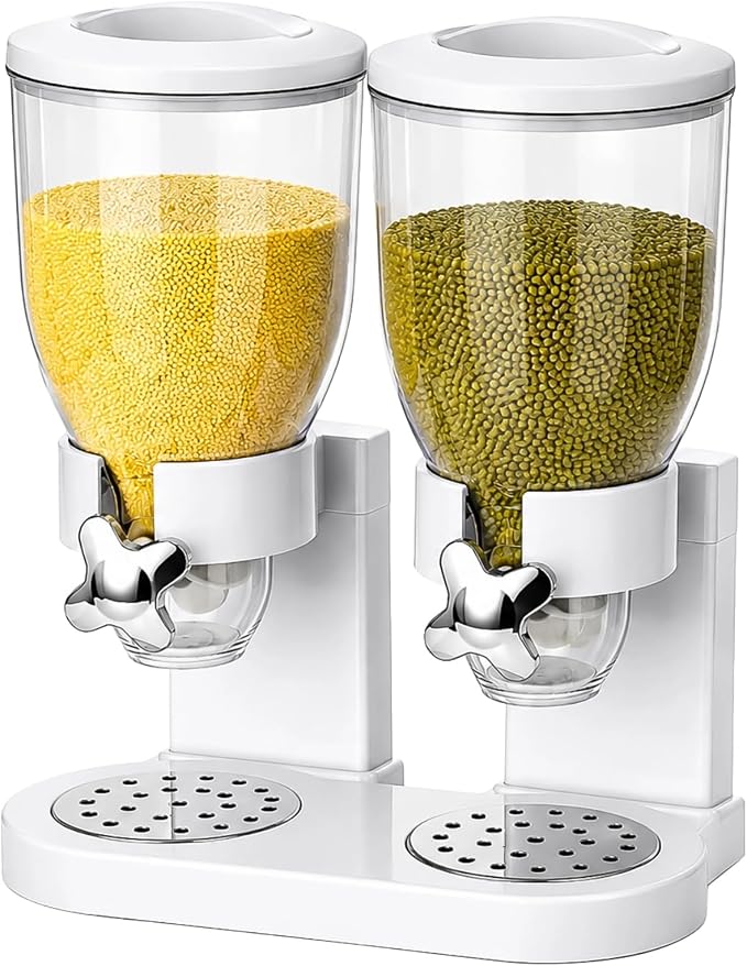 2-Container Cereal Dispenser, 4L Dry Food Storage, Rotating Dry Food Containers by Unknown