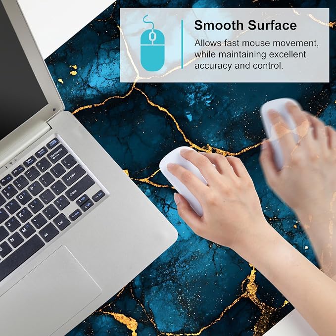 Blue Marble Gold Vein Mouse Pad – Large Extended Desk Mat 35.43 x 15.75 in – - Image 6